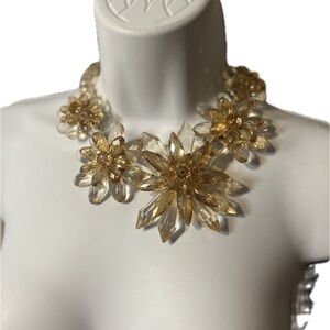 Y2K Crystal Champagne Colored Flowers Statement Choker Necklace